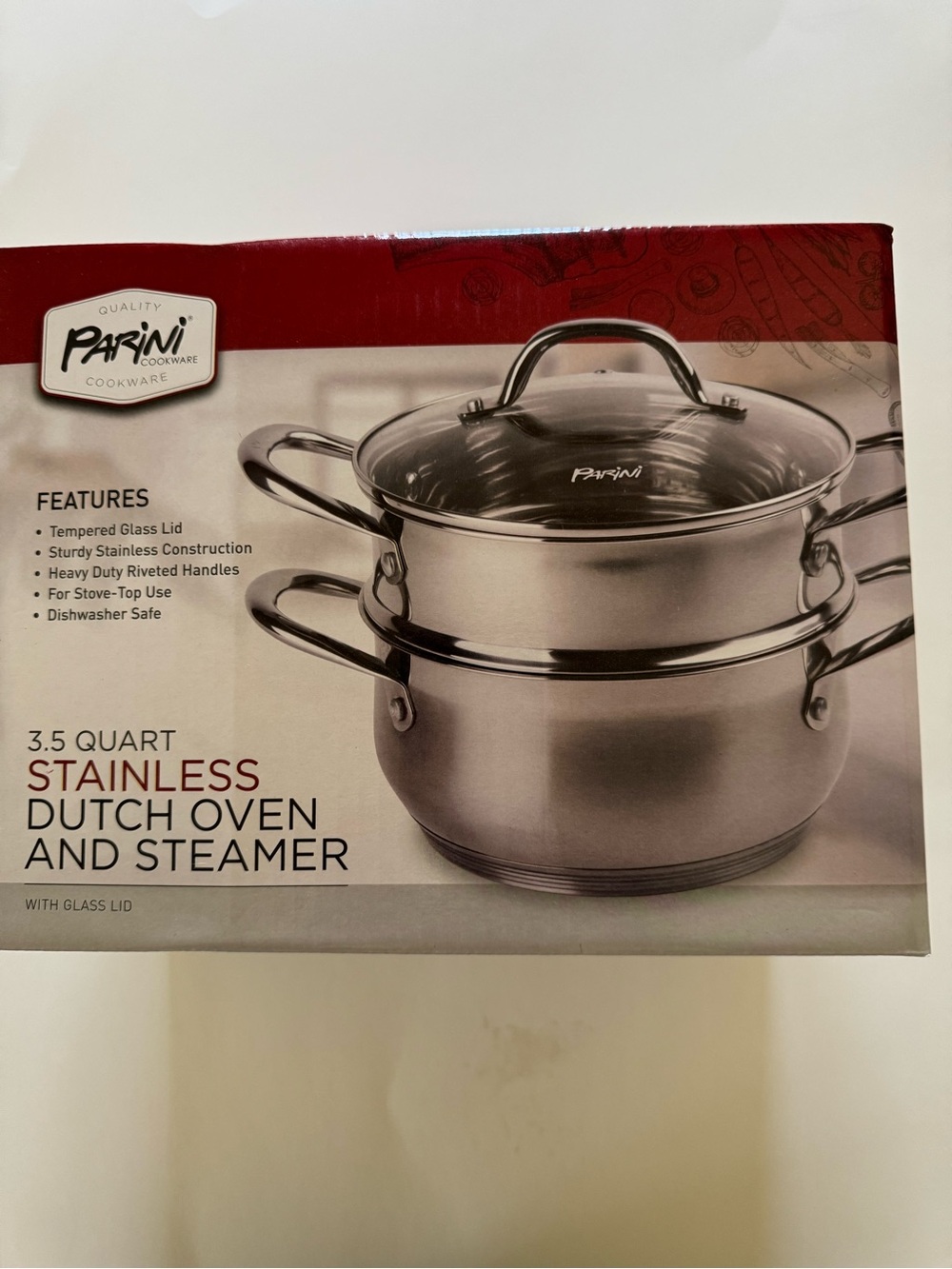 Parini 3.5 Quart Stainless Dutch Oven with Steamer - Silver